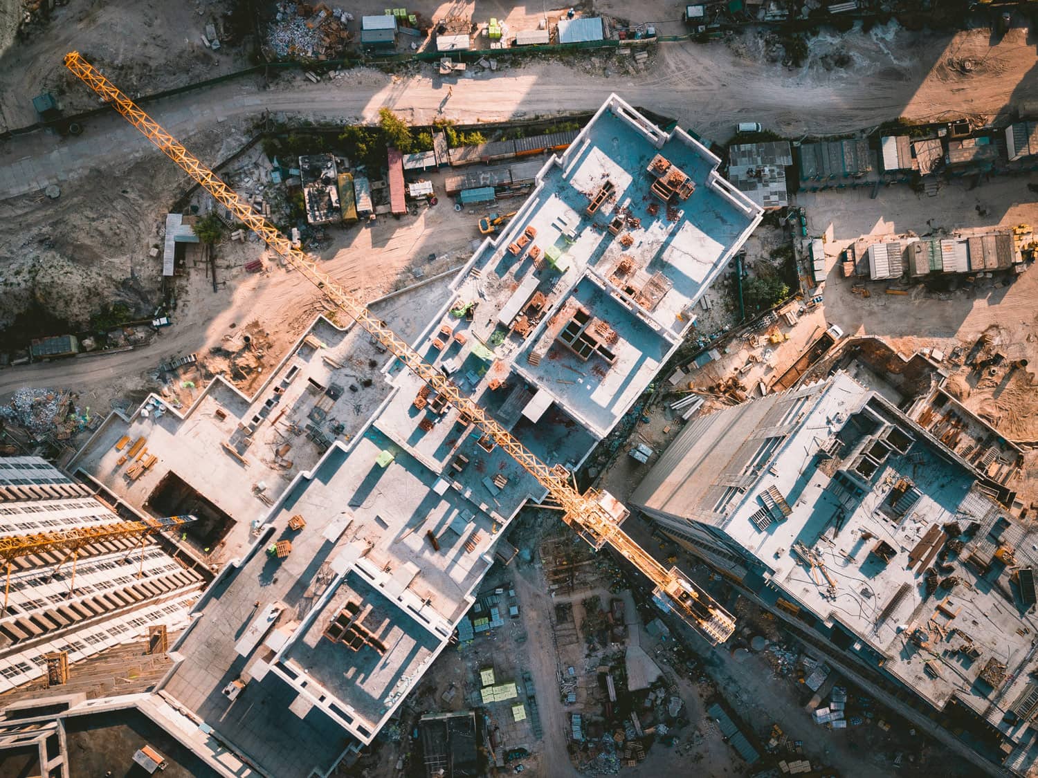 Aerial photo of crane in a construction site